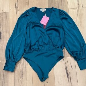 NWT Sergio Hudson x Target Teal silky bodysuit, XS.
